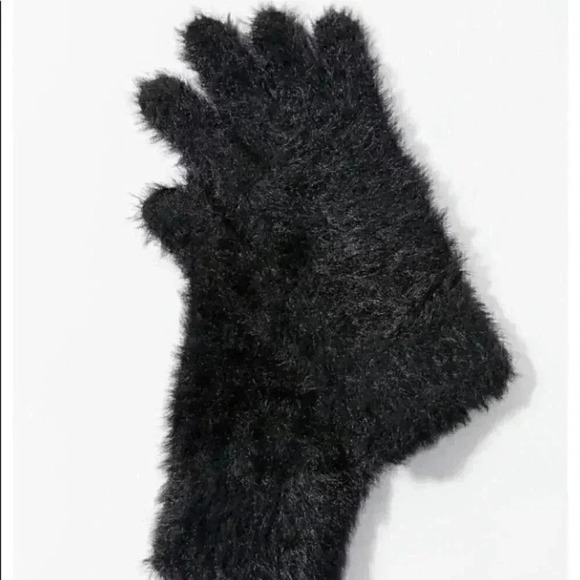 Urban Outfitters Black Eyelash hat and glove set